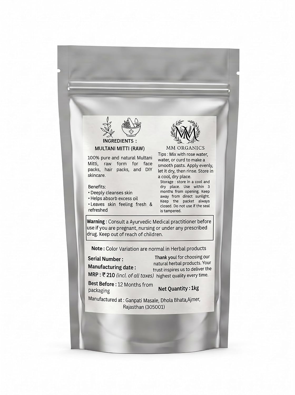 Multani Mitti Raw 1 kg Deep Cleansing Face Mask