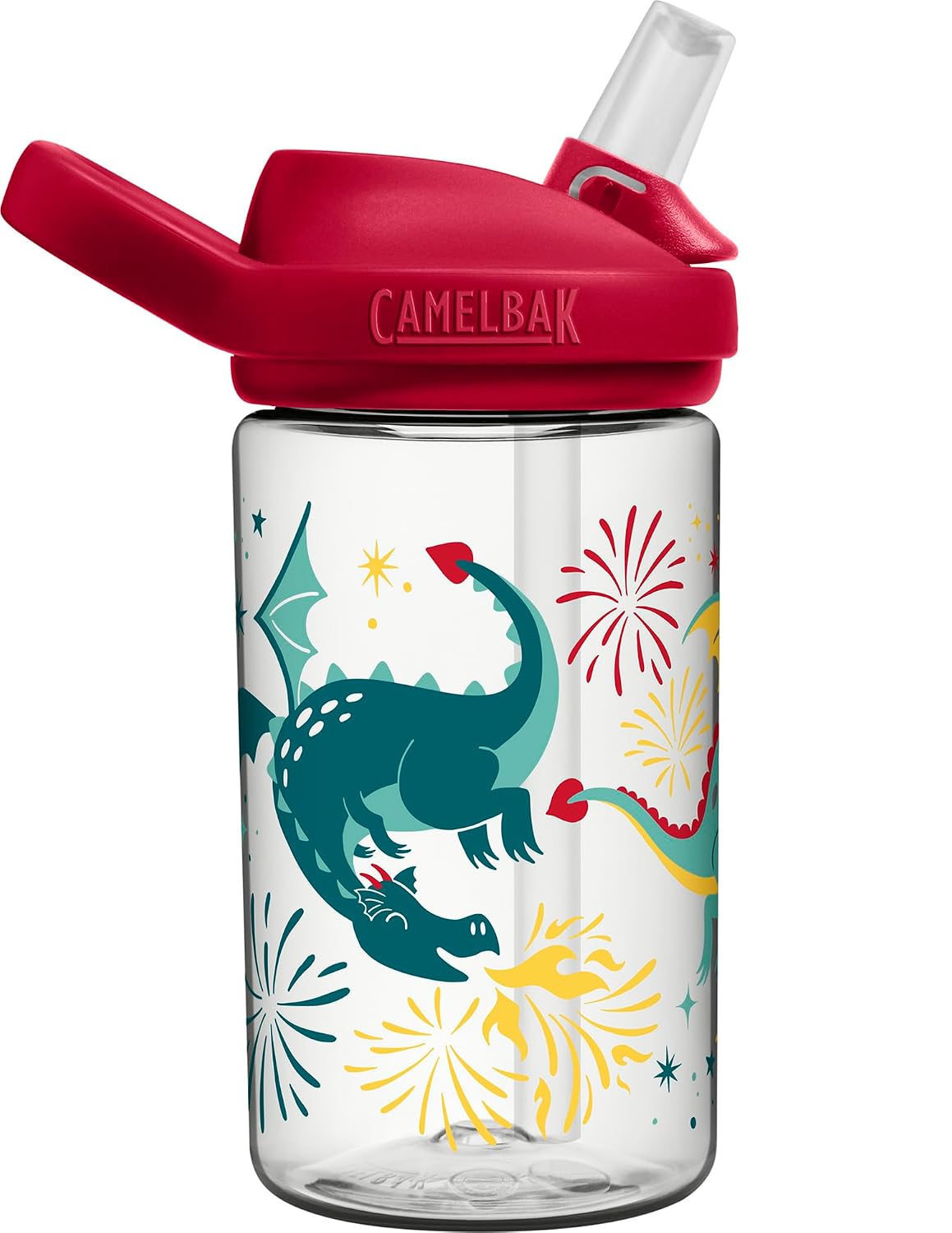 CamelBak Eddy+ Kids Everyday Water Bottle - Strong Drop Proof Design - BPA Free - Leak-proof - Dishwasher Safe - 400ml - Firework Dragon | Water Botte for Boys