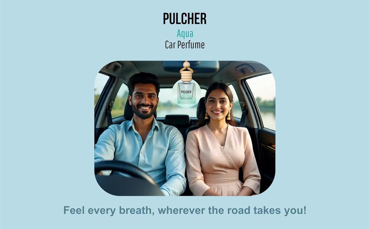 PULCHER Long Lasting Car Fresheners - Assorted Combo Pack of 4 (Musk + Aqua + Lavender + Rose Oud) | Luxury perfume for car crafted with Natural Essential Oil |