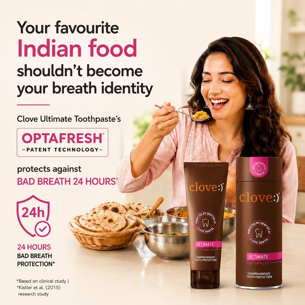 Clove Ultimate Toothpaste, Patented Optafresh Technology, 24-Hour Active Freshness & Bad Breath Control, Cavity Protection & Healthy Gums,Safe formula, Mint, Pa