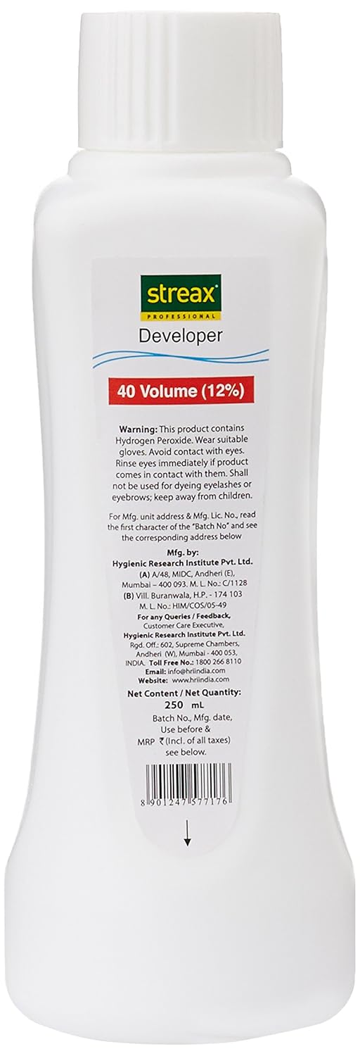 Streax Developer, 40 Volume, 250ml - White