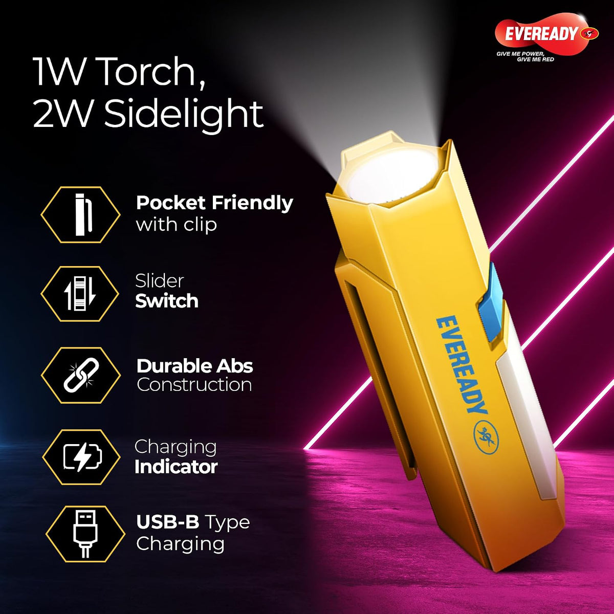 EVEREADY DL 101 Minimight, 1W Rechargeable Emergency Torch + 2W Sidelight 1 Minimight|DL101