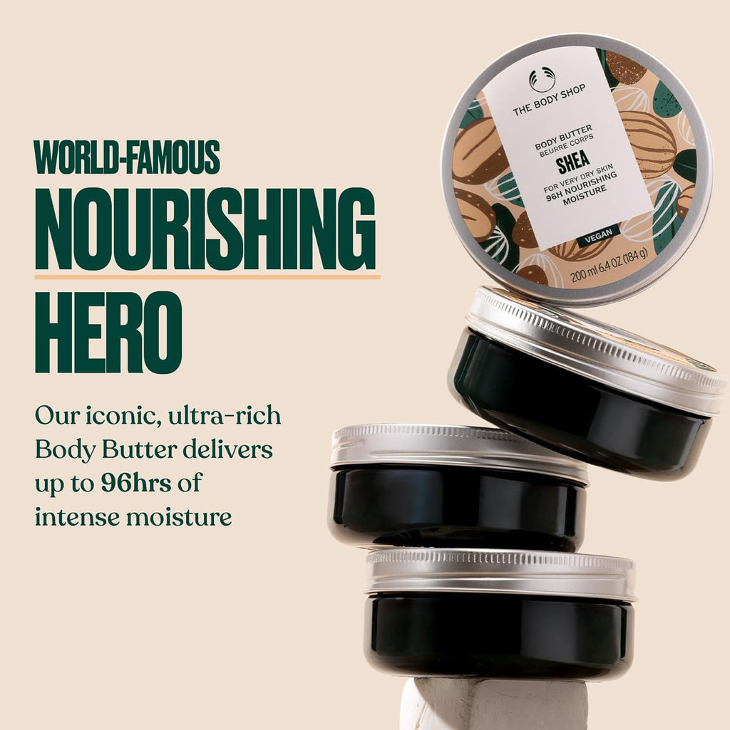 The Body Shop Shea Body Butter, 96H Nourishing Moisture, For Very Dry Skin, Vegan | 200 mL / 6.4 Oz (184g)