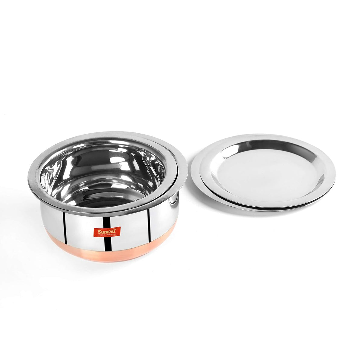 Sumeet Stainless Steel Copper Bottom Belly Shape 2 Pc Tope/Cookware/Pot Set with Lid 1.75 liter , 2.4 liter (Silver) 2PC 1.75Ltr & 2.4Ltr