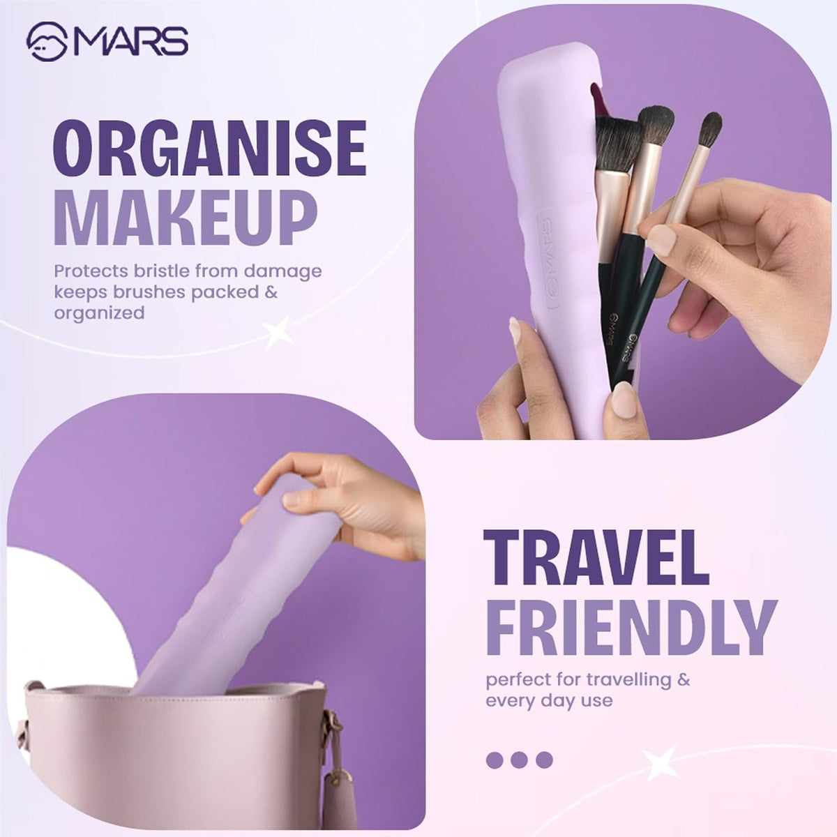 MARS Boring Silicone Brush Holder | Magnetic Anti-Fall Out | Ergonomic Grip | Portable & Travel Friendly | Soft Silicone Makeup Tools Organizer | Easy to Clean
