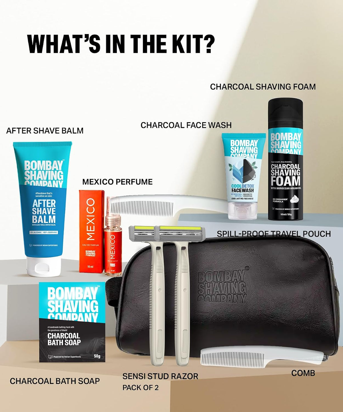 Bombay Shaving Company 9in1 Grooming Kit for Men | Shaving Foam, Post Shave Balm, Charcoal Soap, Razor for Men