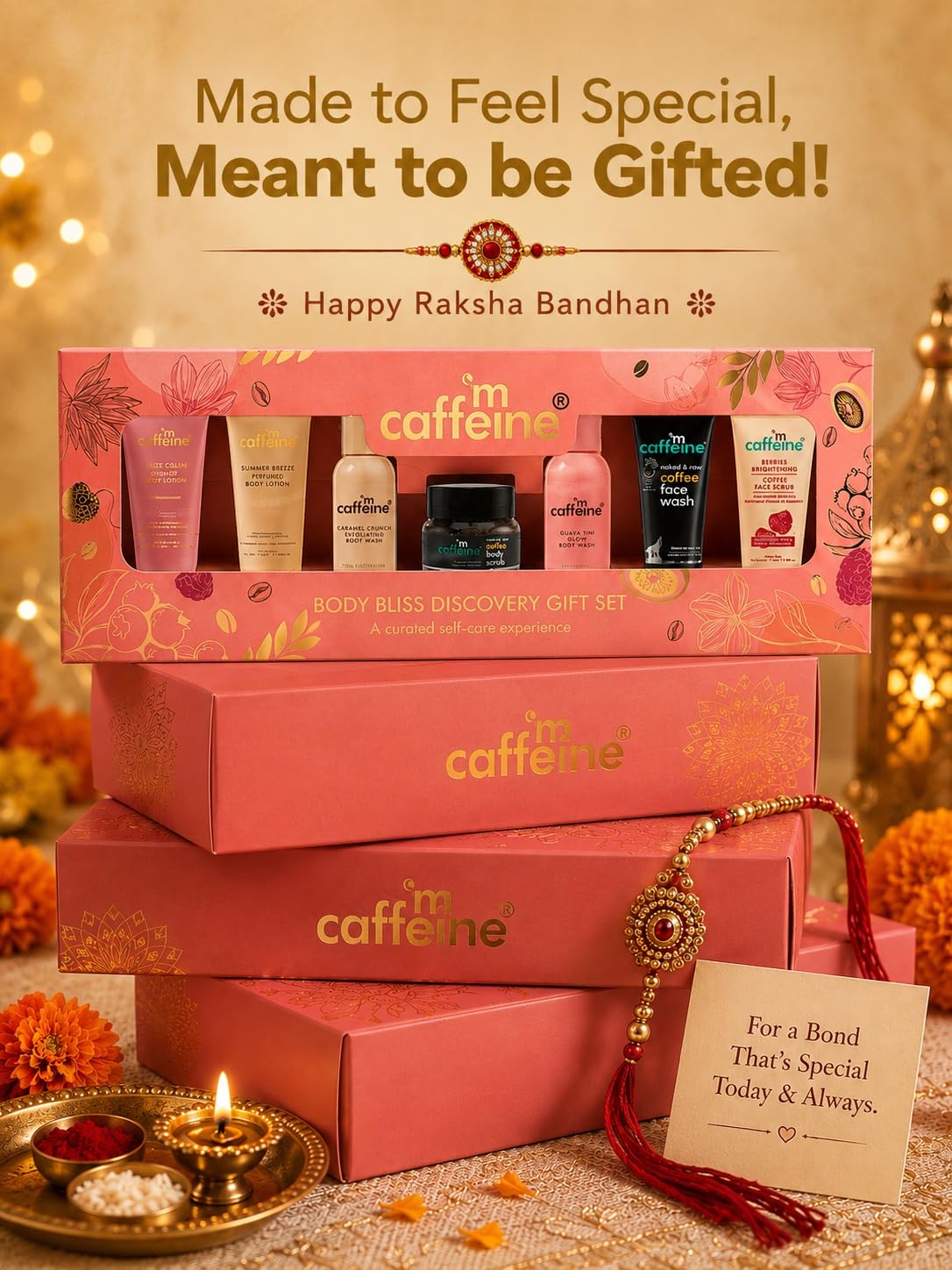 mCaffeine Body Bliss Discovery Gift Set| Rakhi Gift Set & Perfect for gifting on any occasion| For both men & women| Complete Face & Body Care Kit| Includes Fac
