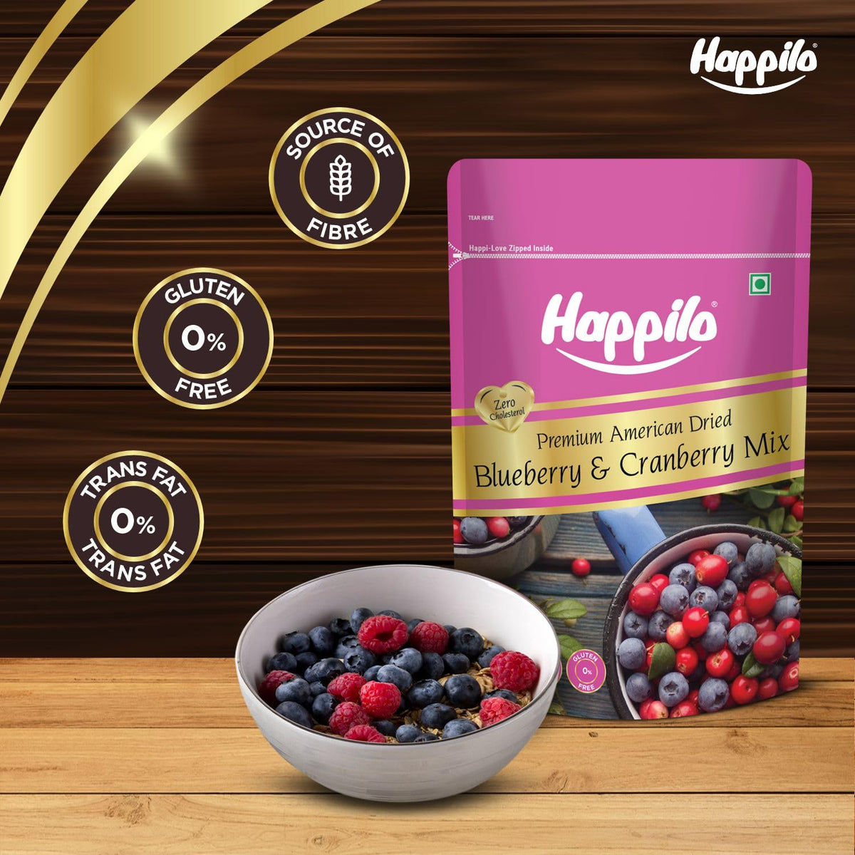 Happilo Premium Dried Blueberry Cranberry Duet 200 grams Pack | Healthy Snacks, Dry fruits|Dried Cranberries & Blueberries Mix | Natural Real Dried Berries | Lo