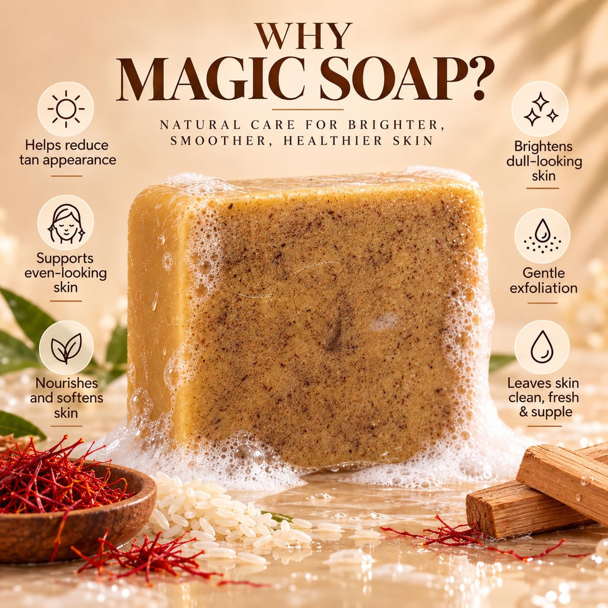 Magic Bath Soap with Sandalwood and Saffron, 100 Gms, Pack of 3