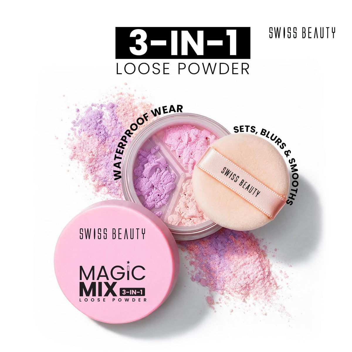 Swiss Beauty Magic Mix 3-In-1 Loose Powder | Sets, Blurs & Smooths | Waterproof | Long-Lasting