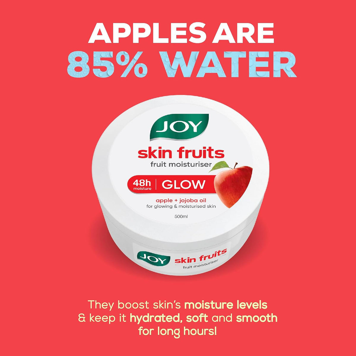 Joy Skin Fruits Moisturizing Skin Cream With Apple, Jojoba & Almond Oil (500ml) | Quick Absorbing & Non Sticky Moisturizer for Face, Hands & Body | Skin Cream F