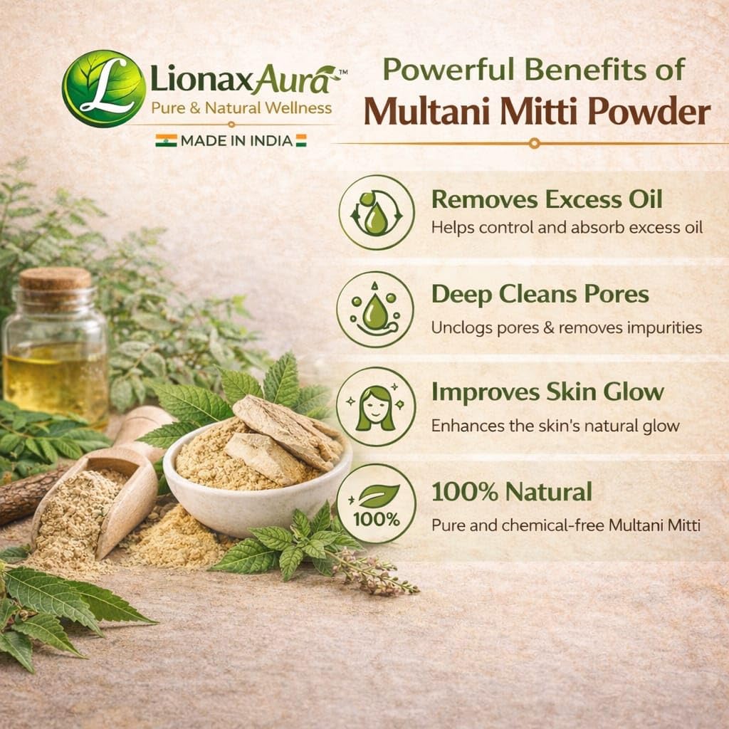 Multani Mitti Powder for Face & Hair 100% Natural Fuller’s Earth for Oil Control, Acne Care & Skin Brightening Deep Cleansing Face Pack Glowing Skin Chemical-Fr