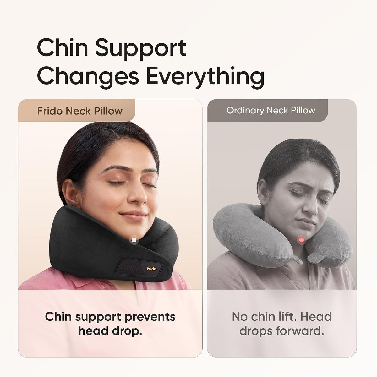 Frido Travel Neck Pillow, 100% Hi-Per Foam, Lightweight Neck Support Pillow, Neck Pillow for Flight Travel, Memory Foam, Adjustable Velcro Straps, Free Travel P