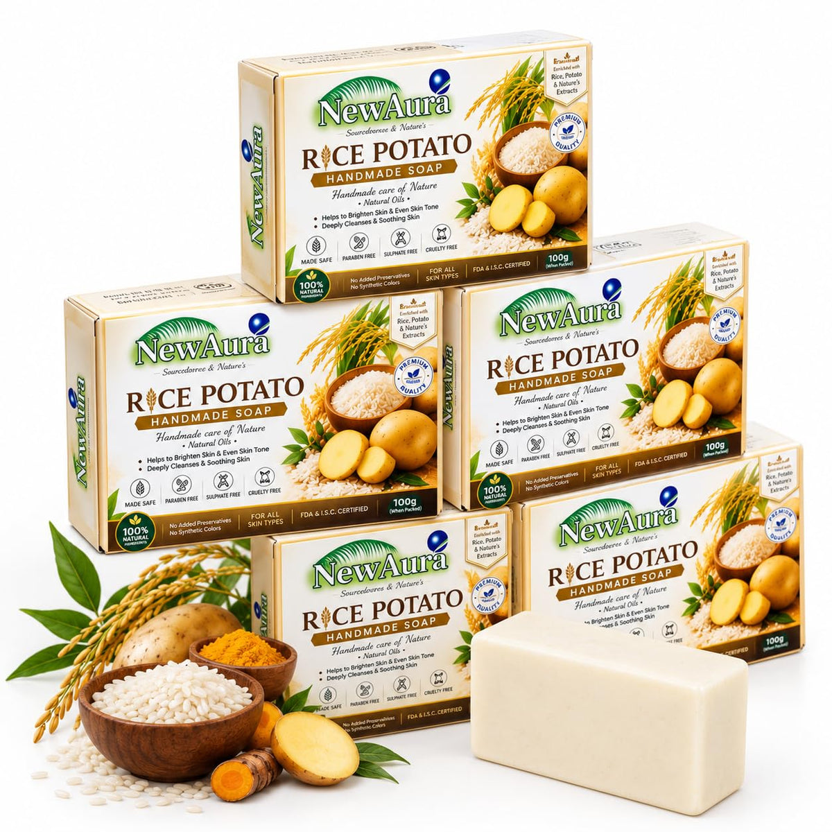 Ghar Ka Magic with NewAura Rice Potato Handmade Soap, Pack of 3, 100g Each Ghar Ka Magic Soap With NewAura Ghar Ka Magic With NewAura Soap Rice Potato 200 x 2I