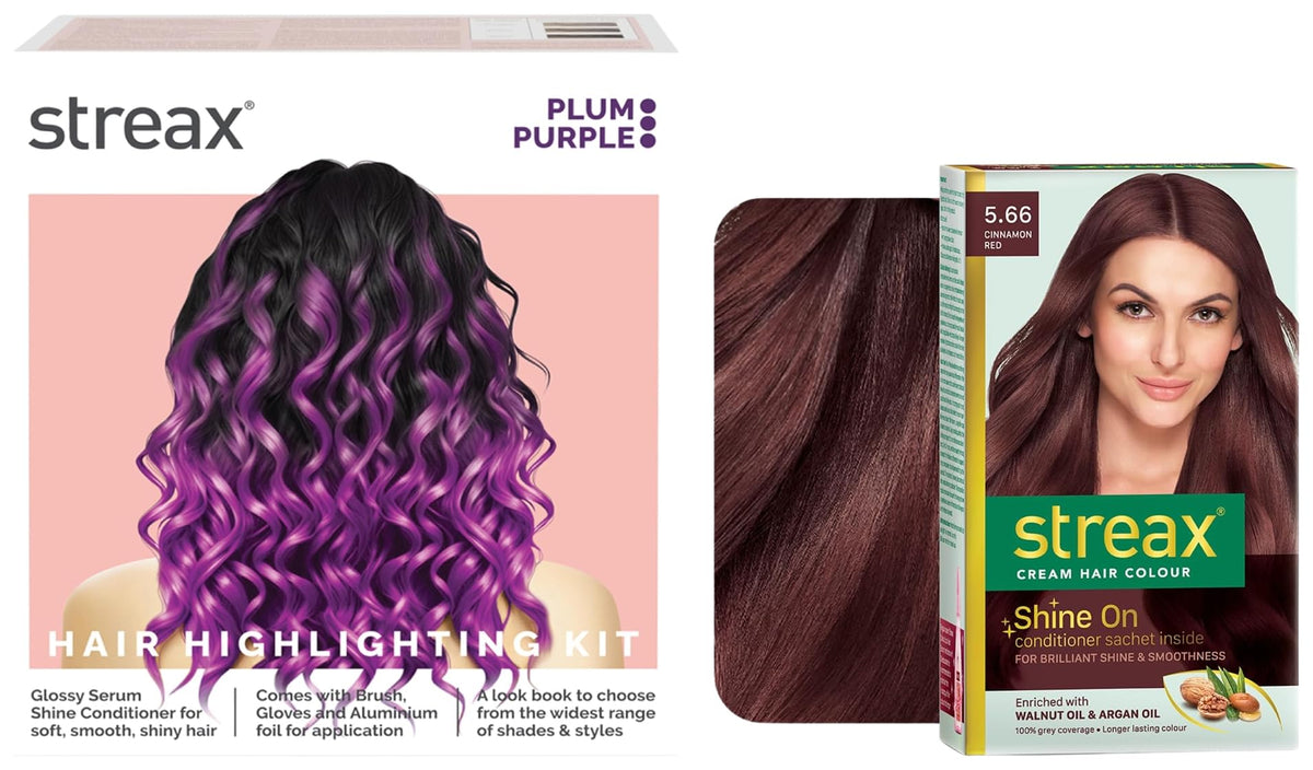 Streax Permanent Hair Colour, Highlight Kit | Purple Hair Colour, Plum Purple - Pack of 1
