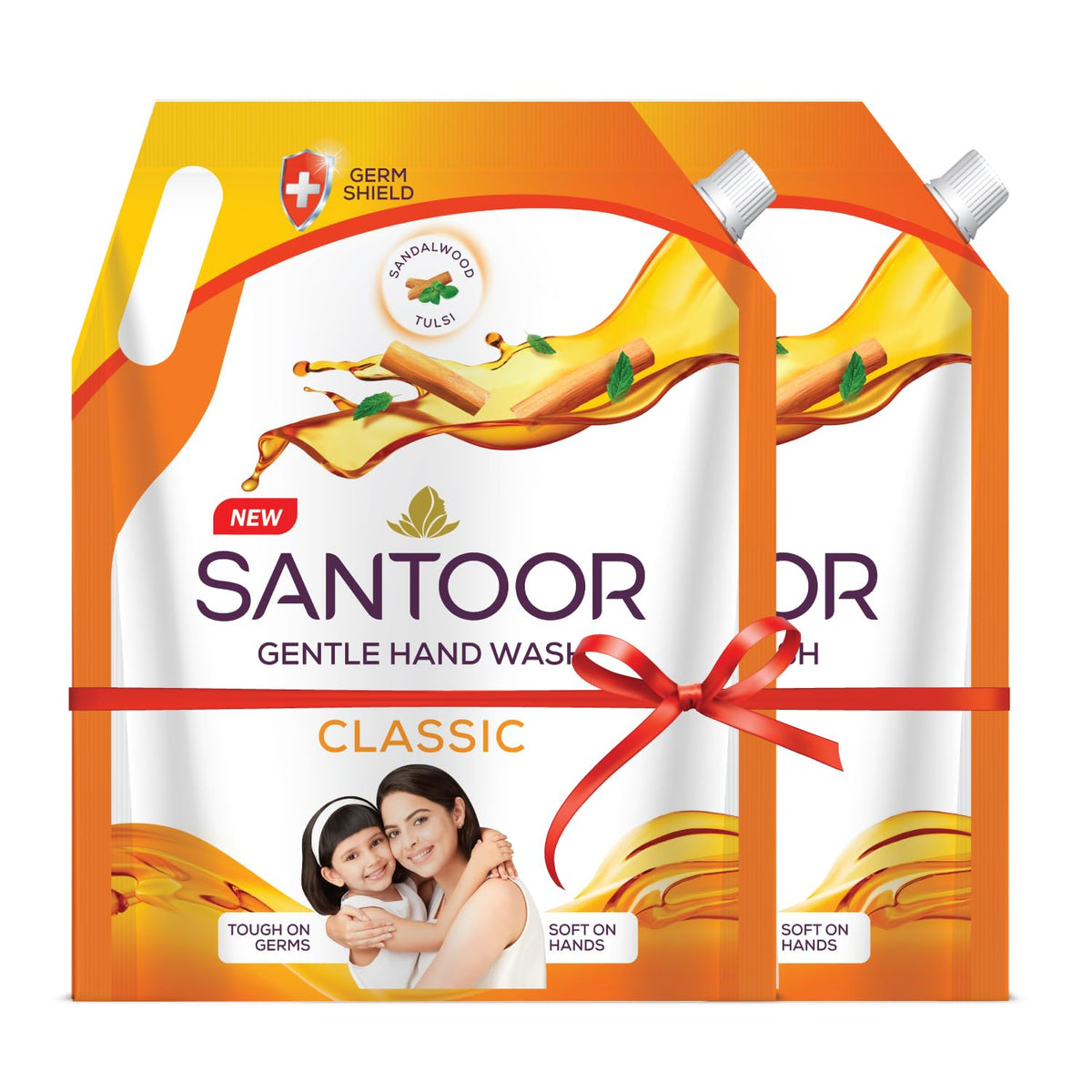 Santoor Classic Gentle Hand Wash with Natural Goodness of Sandalwood & Tulsi| Rich Lathering Formula With Anti-Bacterial Properties| Soft on Hands| Soothes & Hy