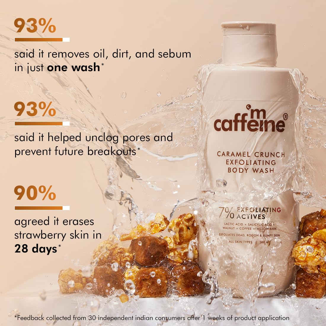 mCaffeine Caramel Care Duo with 7% Exfoliating Body Wash 300ml + 10% Coffee Body Scrub 175g | 1% Salicylic Acid, 2% Lactic Acid & AHA Blend |