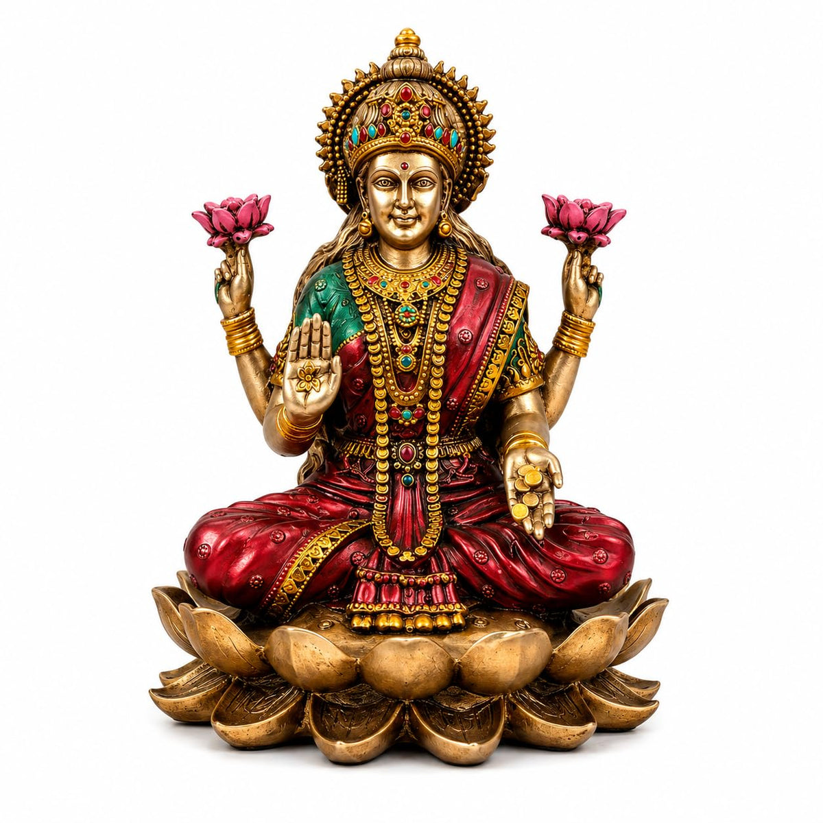 Goddess Lakshmi Sitting Idol | Marble Dust Resin Maa Lakshmi Murti for Home Temple | Wealth & Prosperity Decorative Statue | Religious Pooja Decor & Festive Gif