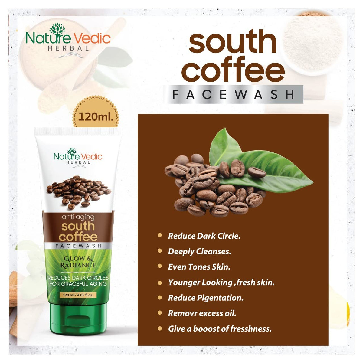 Skin Whitening Ubtan & South Coffee Face wash for skin lightening & Reduce Dark Circle Combo