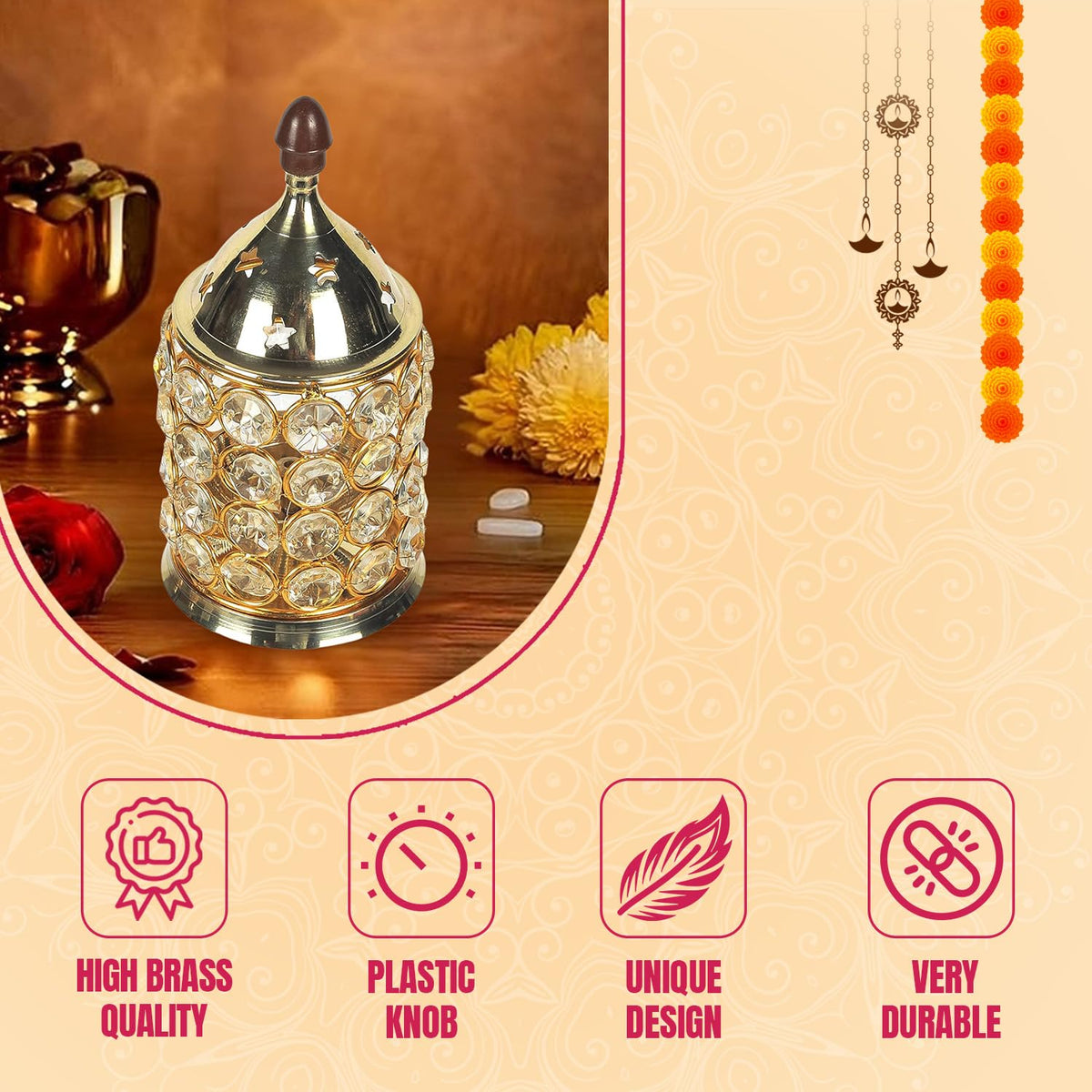 Klassic 4.5 Inch Swastik Akhand Diya with Borosilicate Glass Shade | Pure Brass Oil Lamp for Mandir, Daily Puja, Pooja Room, Diwali, Prayer, Wick Holder Festive