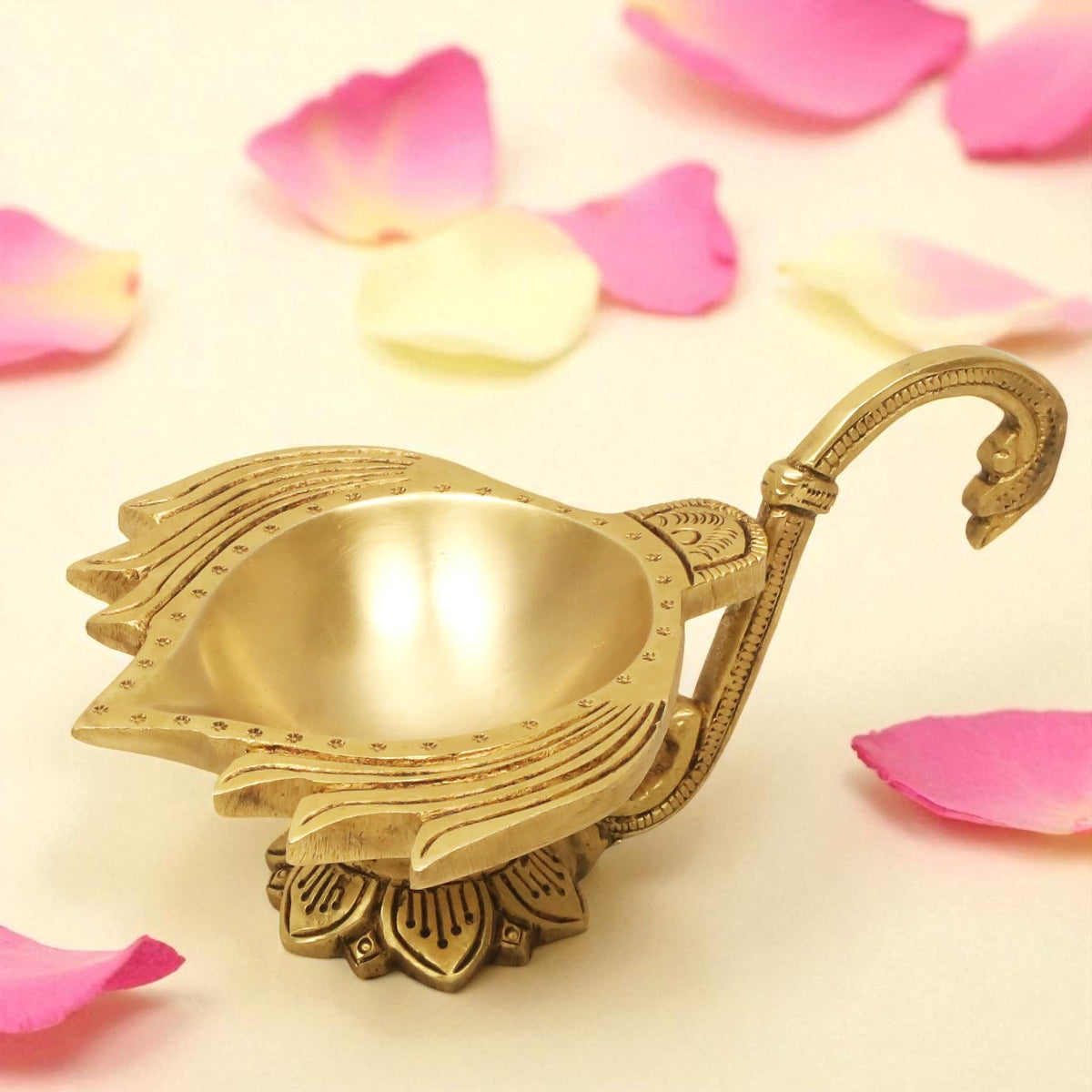 SHANTI 100% Pure Brass Lotus Shape Akahnd Diya/Oil Lamp/Kamal Patta Deepak/Diya for Puja Room (LP3421)