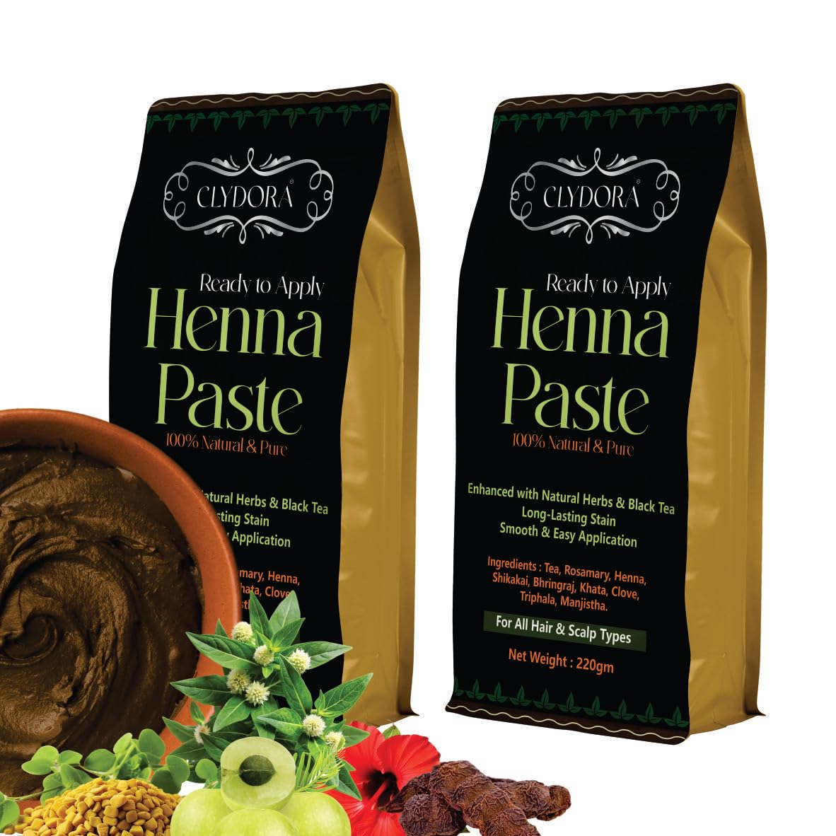 Ready to Apply Henna Paste | Herbal Natural Hair Color with Black Tea & Ayurvedic Herbs | Ammonia Free, No Chemicals | Brown Shade for Stronger, Shinier, Health