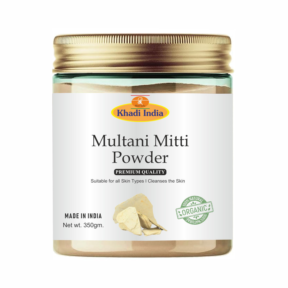 Khadi 100% Pure & Organic Multani Mitti Powder – Natural Clay for Deep Cleansing, Oil Control & Glowing Skin – Face & Hair Pack – 350g