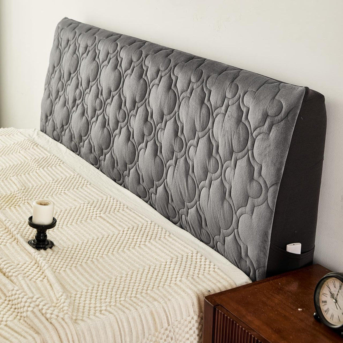 HOMETHREADS Velvet Headboard Cover with Light 6–8mm Foam Padding | Fits Bed Back Only | Measure Length & Height Before Buying | Soft Backrest Protector | Grey,