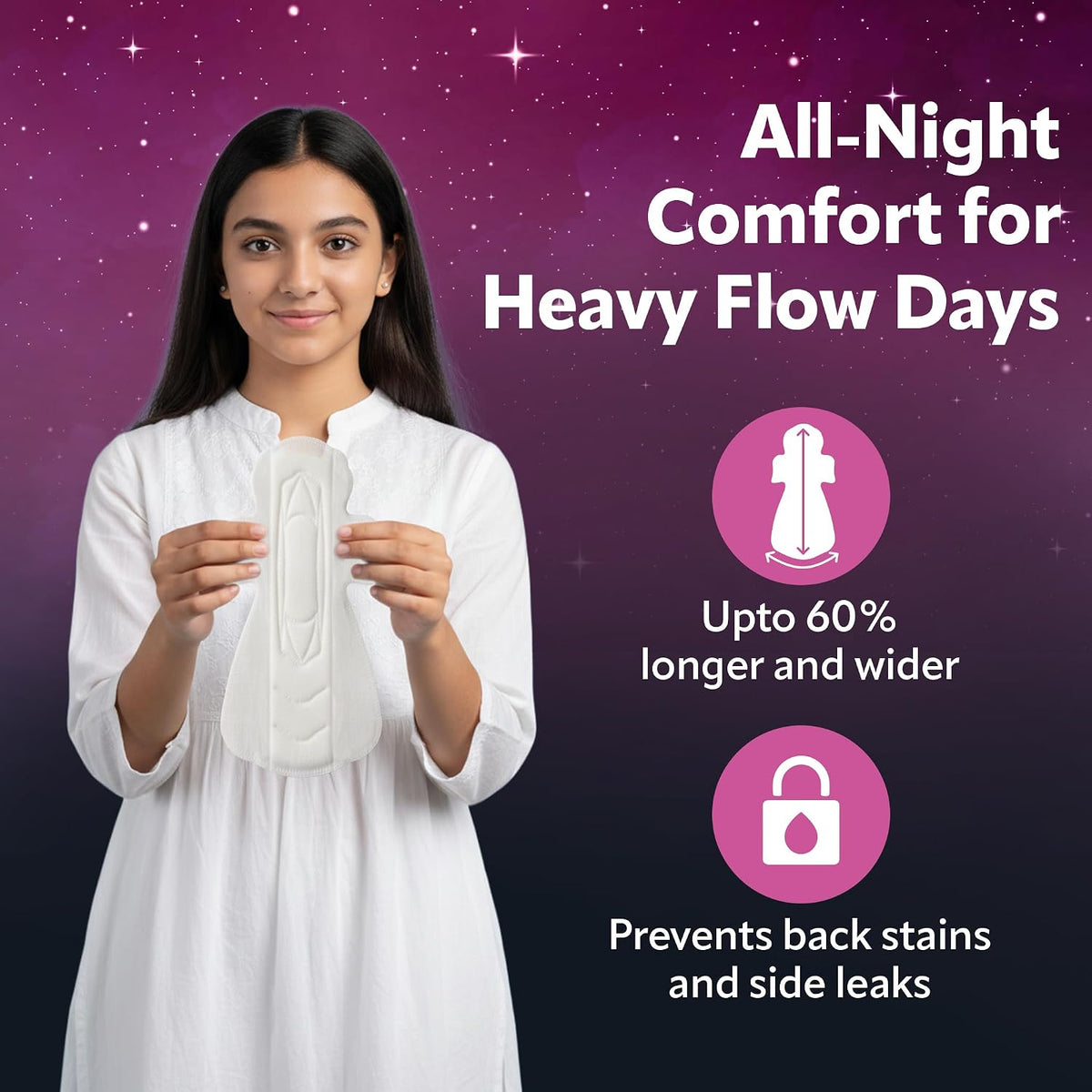 Evereve Comfort Nights Sanitary Pads XXL+ 360mm, 60% Longer with Wider back For All Night Care, Heavy Night Flow Absorption, Up to 100% Leak Protection, Rash-Fr
