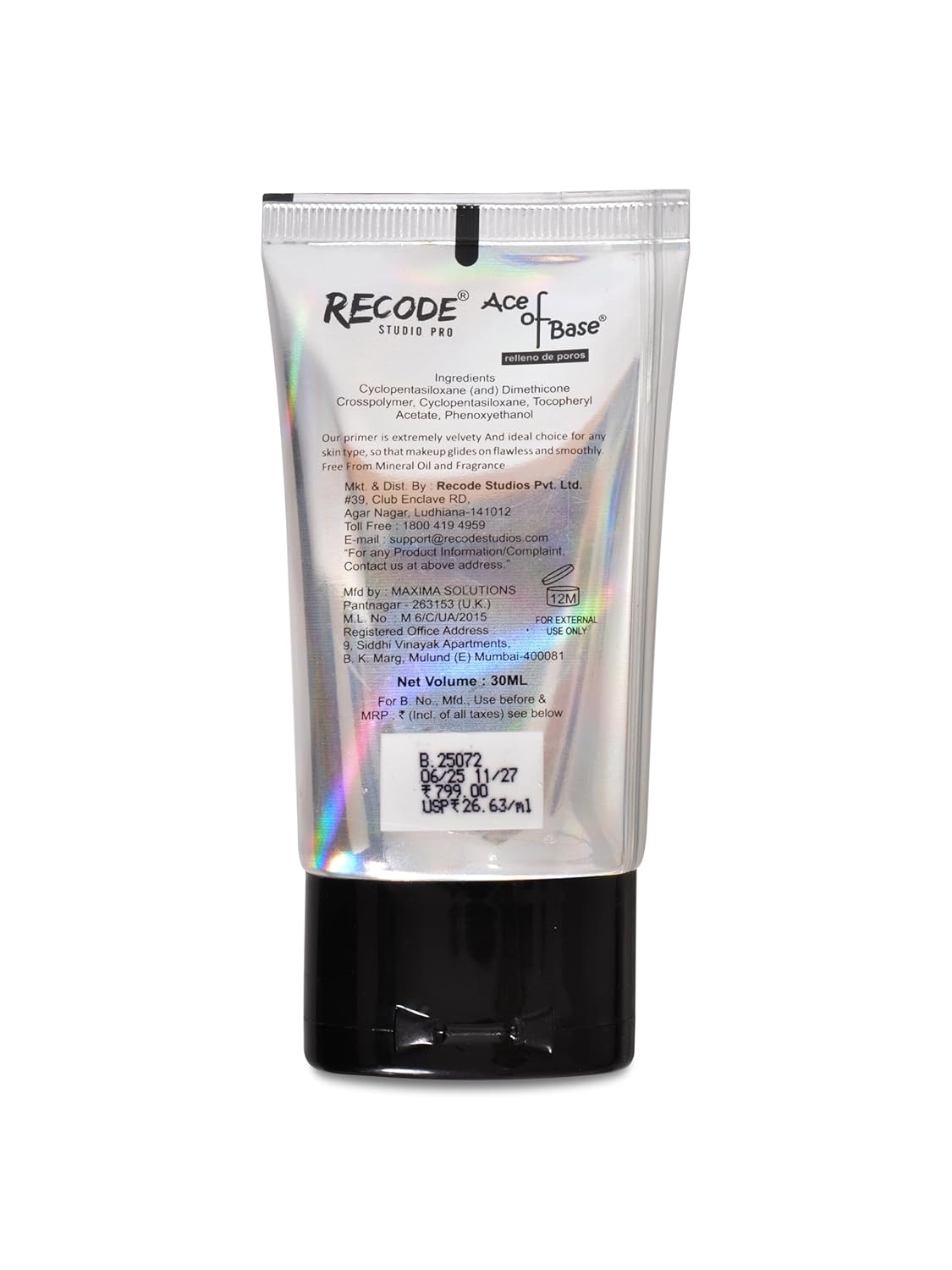 Recode Makeup Ace of Base Primer for Oily & Dry Skin, Lightweight & Silky Smooth, Face Primer for Women & Girls, All Skin Types, 30ml