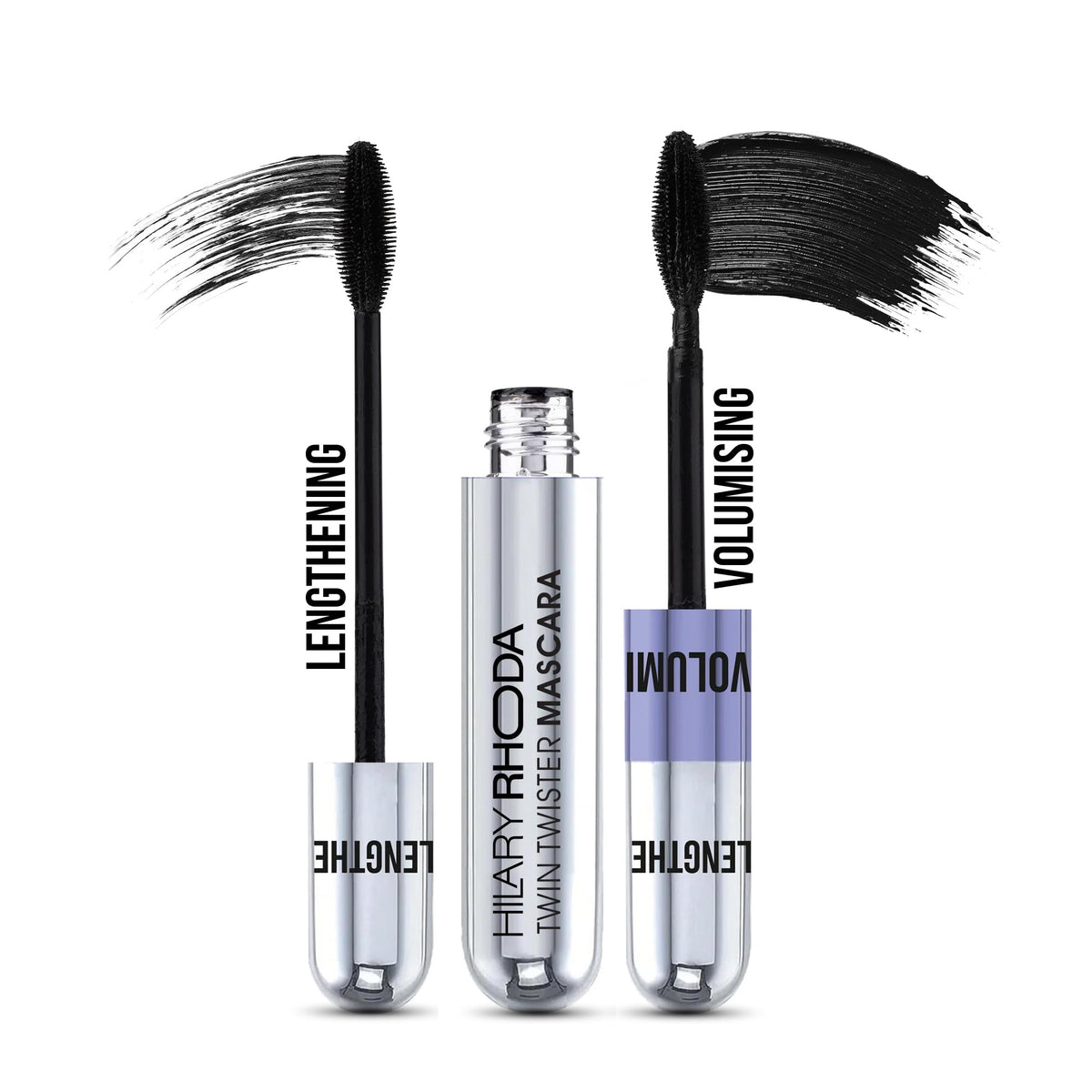 Hilary Rhoda Twin Twister Mascara | Bold Black Finish | 2-in-1 Volumises & Lengthens | Waterproof & Smudge-Proof | Highly pigmented | Curl Enhancing | Clump-Fre