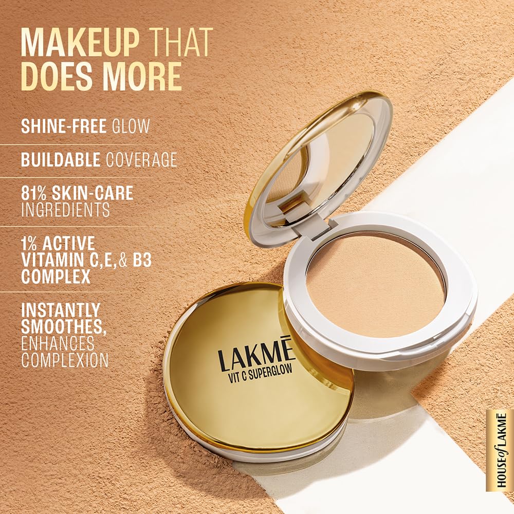 Lakme Superglow Vit C Compact Ivory10 8gm Ivory 8 g (Pack of 1)