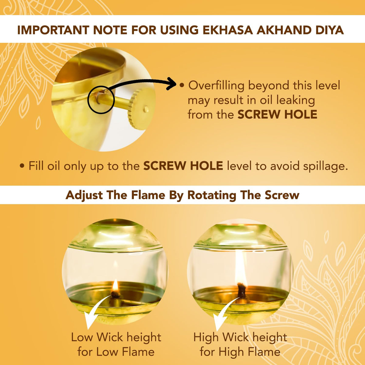 Ekhasa 100% Pure Brass Akhand Jyot Diya with Adjustable Bati Knob, Wick Lifting Screw Lever, Glass Cover (Large Size, 250 ml Oil Capacity, Stay Lit for 48 Hours