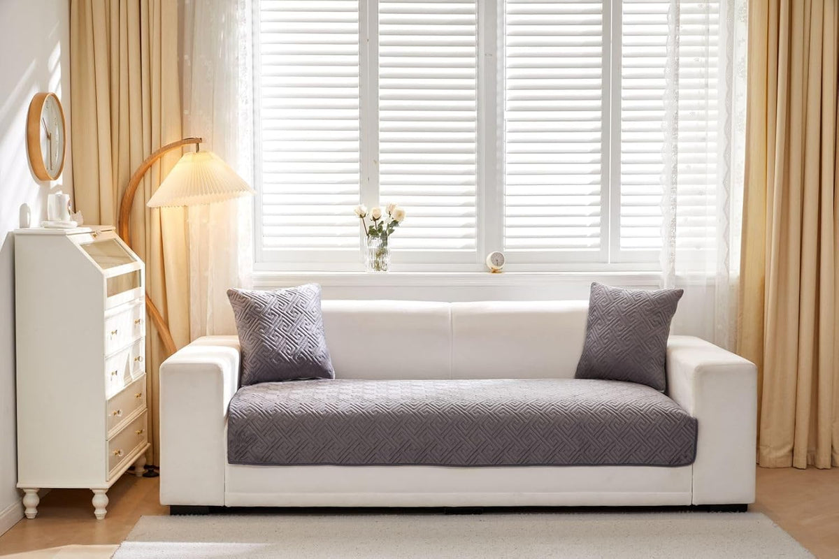 HOMETHREADS European Premium Style Anti Slip 1 Seater Sofa Carpet| Cotton/Velvet Sofa Cover 1Pc(70x70cm) | Light_Grey_V Light_Grey_V 1 Seater | 70x70cm