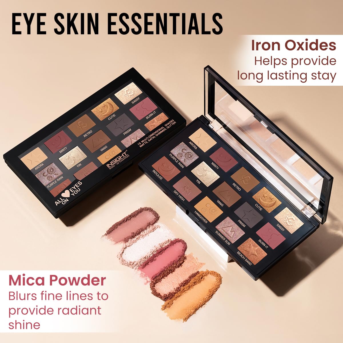 INSIGHT All Eyes On You Eyeshadow Palette (17 g) | Mix of 15 Matte, Shimmer & Metallic Shades | Smooth Texture | Intense Pigment | One Stroke Payoff | Transfer Proof | Long Lasting | Easy Blending | Beginner Friendly Eye Makeup Kit