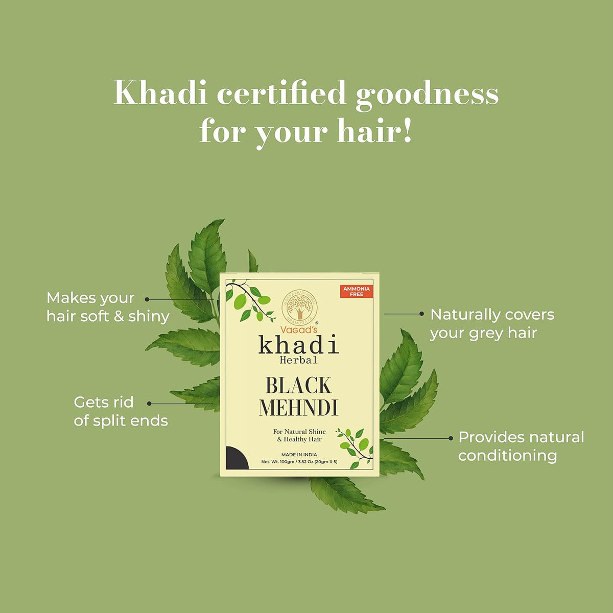 VAGAD'S KHADI HERBAL GRAMODAYA Black Mehndi, Henna, 300g - Black (Pack of 3)