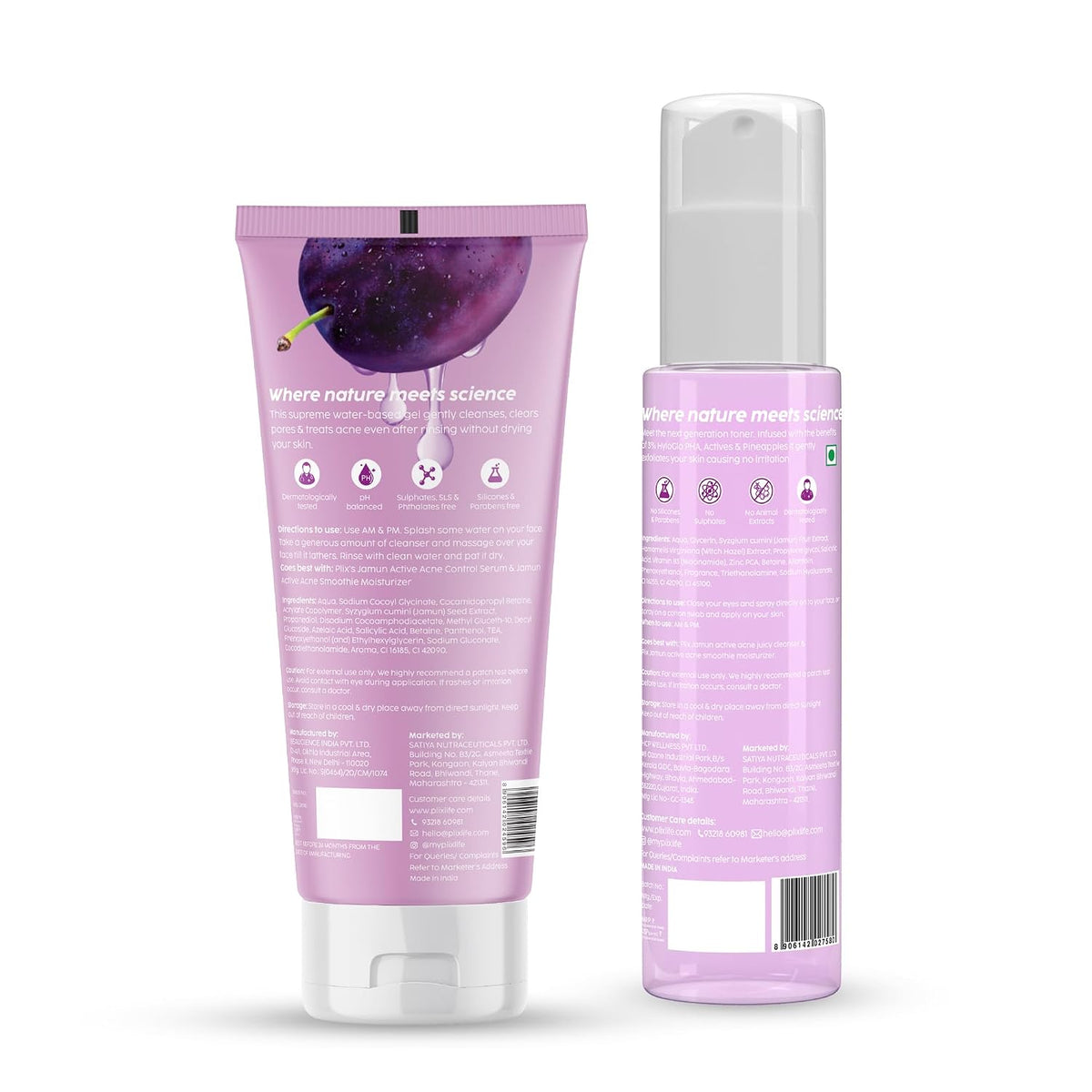 PLIX - THE PLANT FIX Jamun Active Acne Regime with Toner & 0.5% w/w Salicylic Acid Cleanser to Unclog Pores & Reduce Acne