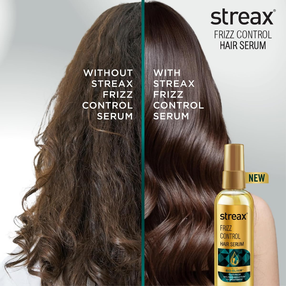 Streax Frizz Control Hair Serum for Dry Frizzy Hair- 100 ml, 72hrs Frizz Free Hair, For Women & Men, With Bio – Elixir, 84% Frizz Reduction & 11X smoothness 100