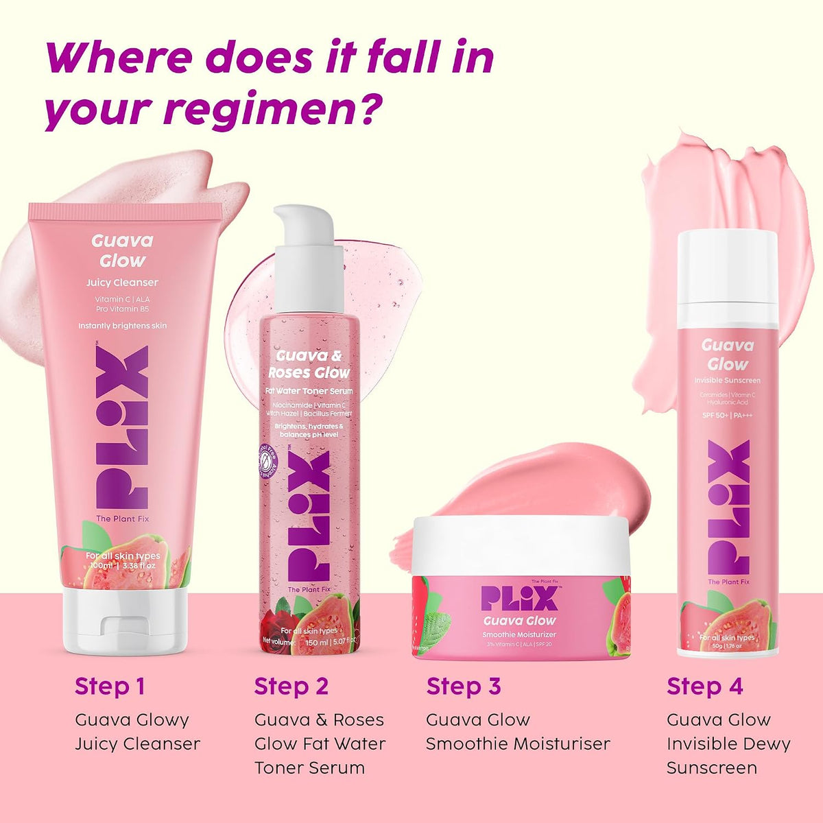 PLIX - THE PLANT FIX Guava Glow Regime with Juicy Cleanser & Hydrating 2 In-1 Toner Serum| Hydrating Cleanser| 2-in-1 Toner Serum| Soothes Redness & Irritated S