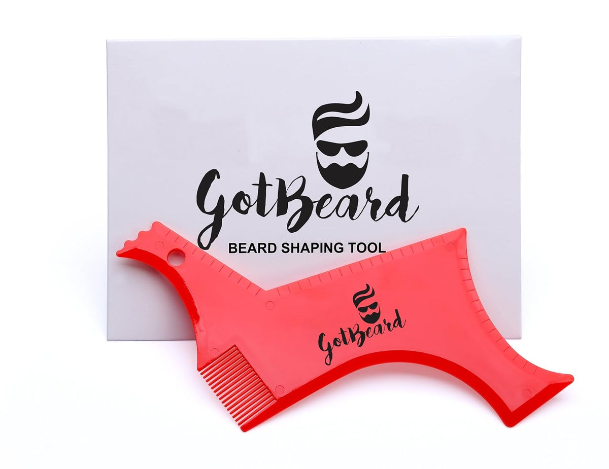Pro All in One Beard Shaping Template Tool & Beard Comb. (Red)