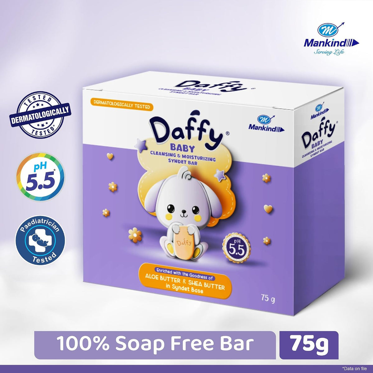 Daffy by Mankind Syndet Bar 300g | Cleansing & Moisturising | Soap-Free | Dermatologist Recommended for baby | Mild & Safe for Sensitive Baby Skin Pack of 4 18.