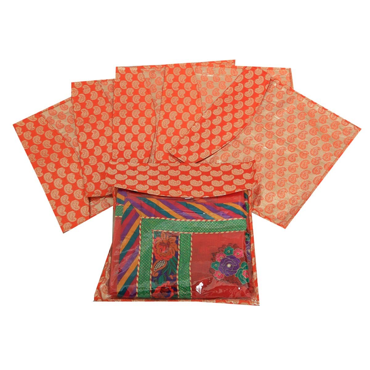 FOUNTINA Brocade Saree Cover Pack of 6 Pcs (Orange)