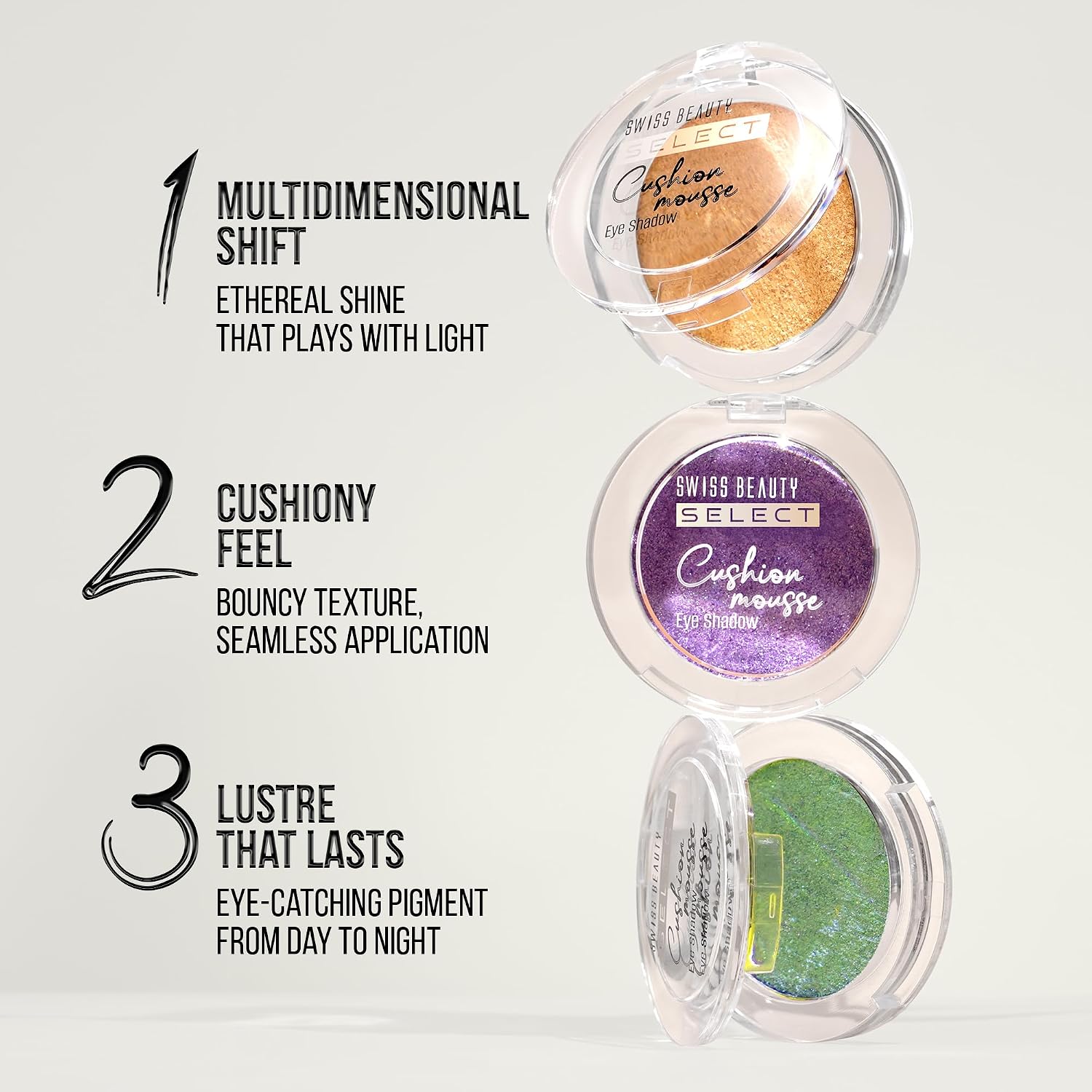 Swiss Beauty Select Cushion Mousse Eyeshadow | Highly Pigmented & Blendable Formula | Long-Lasting Eye Makeup with Vitamin E | Lightweight & Shimmer Finish | Shade- 4. Ultra Lilac, 2g