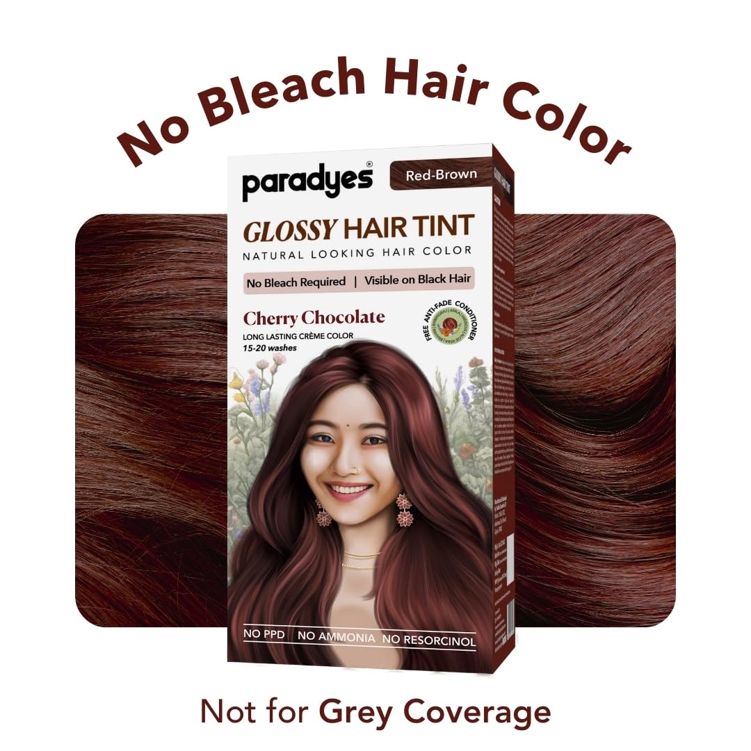 Paradyes Cherry Chocolate No Bleach Hair Tint | Glossy Hair Color | Visible on Virgin Black Hair | Natural-Looking, Glossy Finish | PPD-Free
