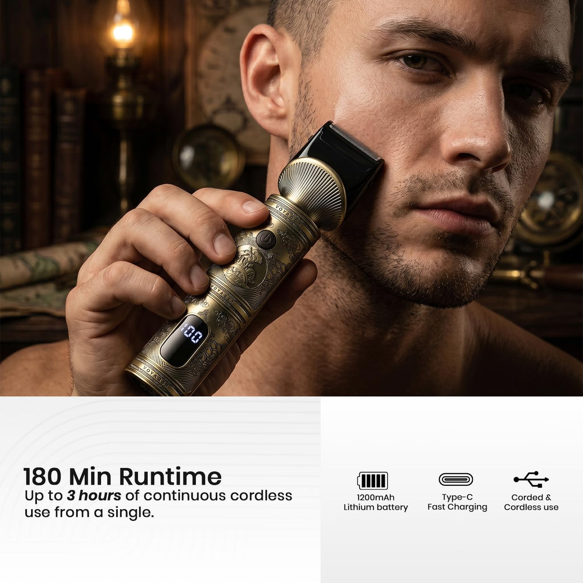 VGR V-106 Professional 6-in-1 Men’s Grooming Kit, Includes Hair Clipper, Shaver, Nose & Body Groomer, 180-Min Runtime, 1200mAh Lithium Battery, USB Fast Chargin