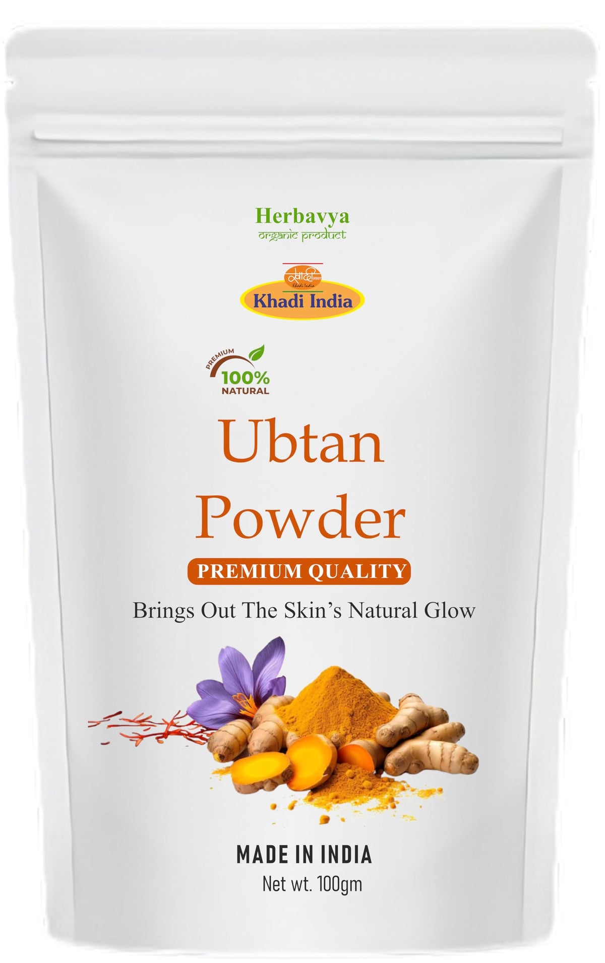 Khadi 100% Pure Organic Haldi Ubtan Powder Face Pack For Face, Body-Fairness, Lightening, Glowing Skin, Remove Dead Skin, Turmeric Moisturizer With Pure Saffron