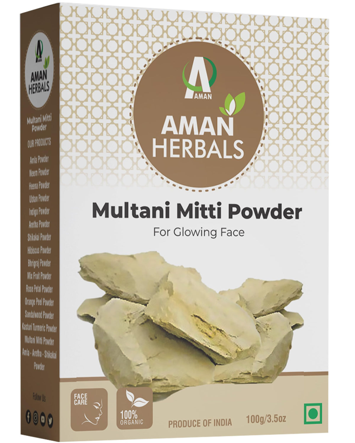 Aman Herbals 100% Pure Multani Mitti Powder for Glowing Skin & Deep Cleansing | Natural Fuller’s Earth Face Pack for Acne, Oil Control & Tan Removal | Herbal Cl
