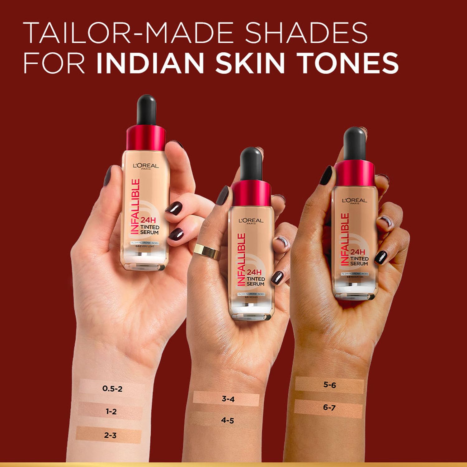 L’Oréal Paris Infallible 24H Tinted Serum Foundation, Light-weight Coverage, Dewy & Radiant Finish, Transfer-proof, 30ml