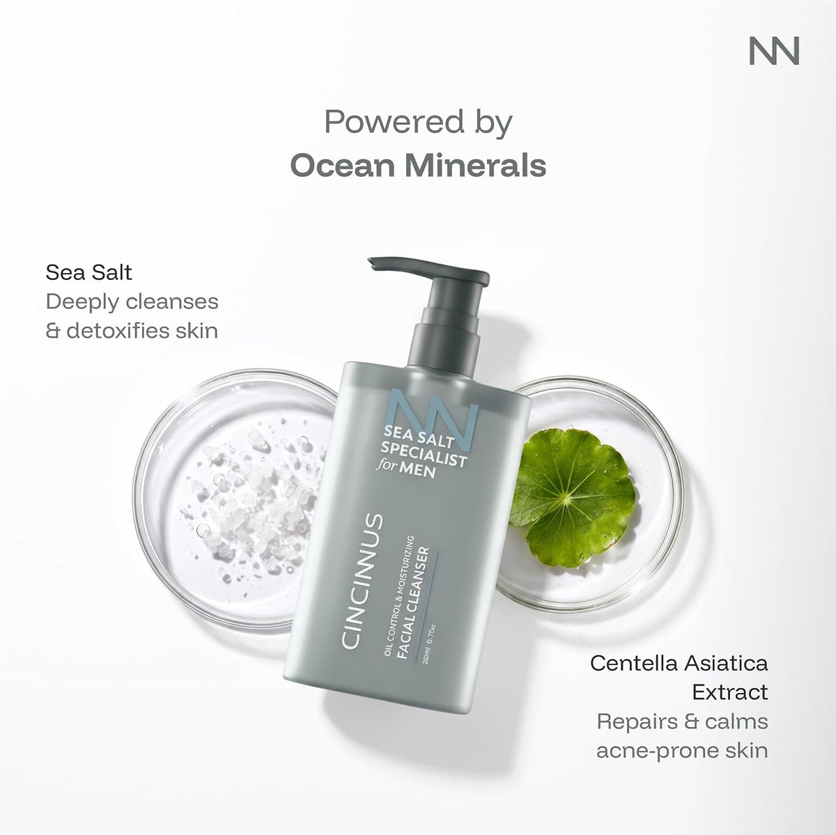 Cincinnus Oil Control & Moisturizing Facial Cleanser for Men | Deep Cleansing Face Wash with Sea Salt, Centella| Controls Excess Oil | for Oily & Acne-Prone Ski