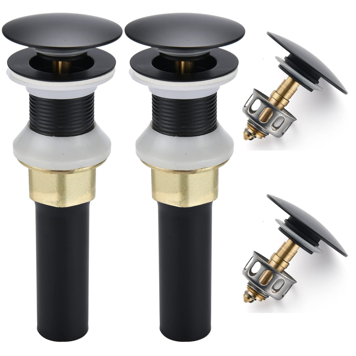 Rockgoya Bathroom Sink Drain,2 Pack Drain Stopper Bathroom Sink Without Overflow,Pop Up Drain Assembly with Detachable Strainer Basket,Built-in Anti-Clogging St